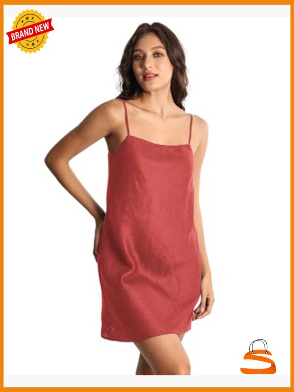 Pure Linen Summer Sleeveless Spaghetti Strap Mini Dress with Lining - Picture 4 of 7